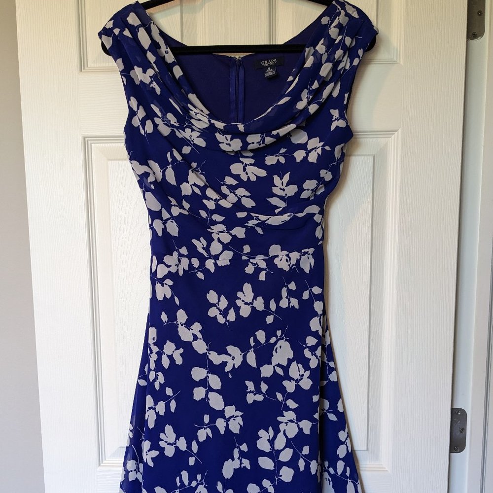 Chaps Blue and White Floral Print Dress Size 8
